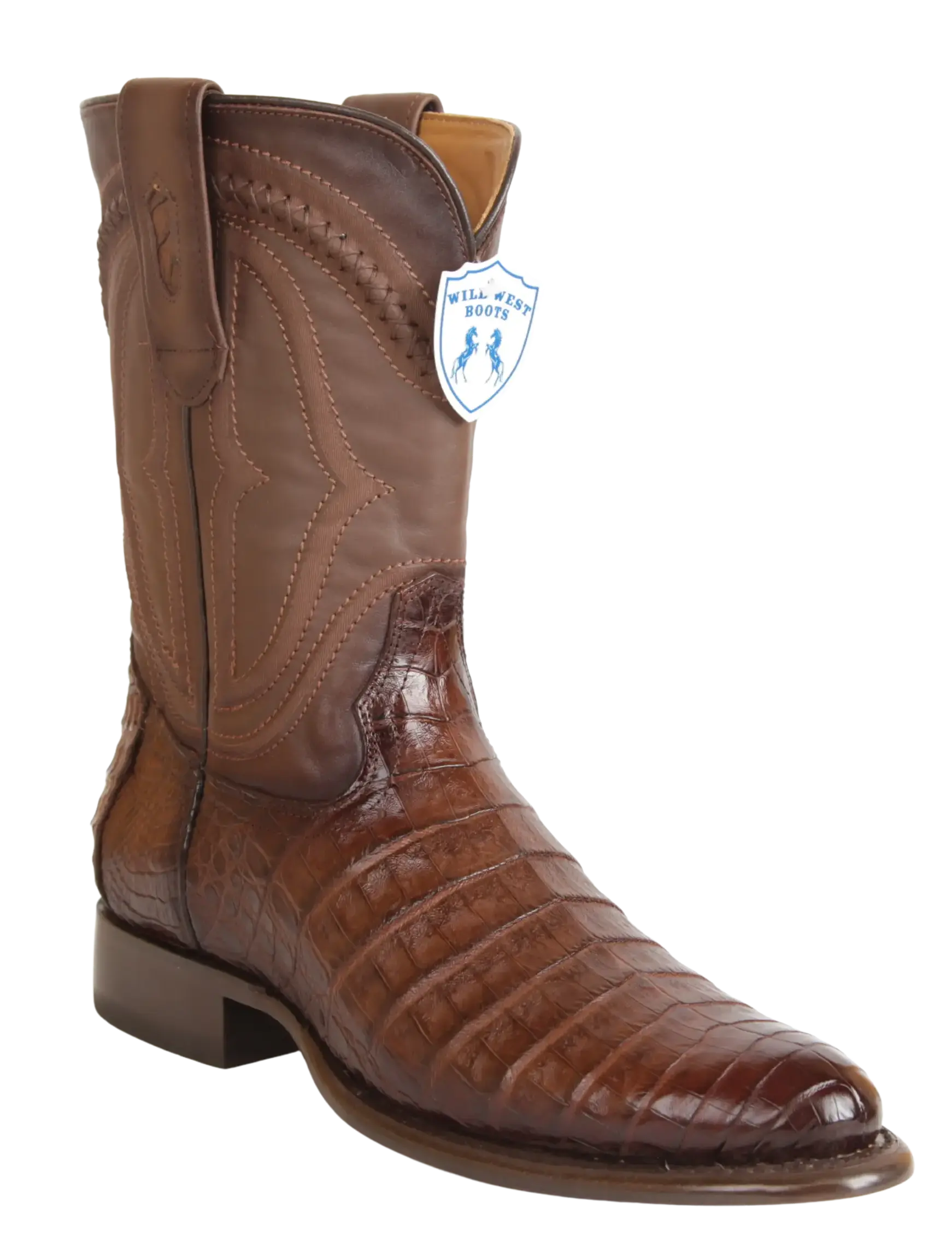 Wild West 269I8216 Men's Faded Brown Genuine Caiman Crocodile Belly Roper Toe Cowboy Boots