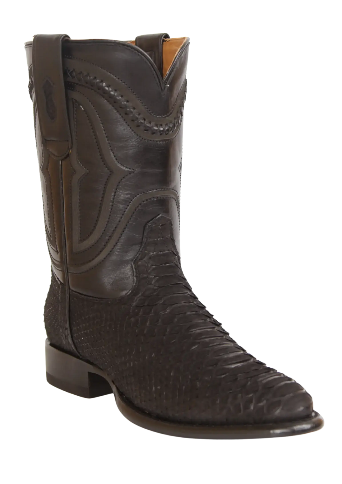 Wild West 269IN5705 Men's Nubuck Black Genuine Python Roper Toe Cowboy Boots