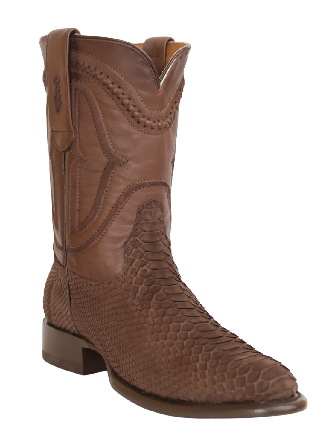 Wild West 269IN5707 Men's Nubuck Brown Genuine Python Roper Toe Cowboy Boots