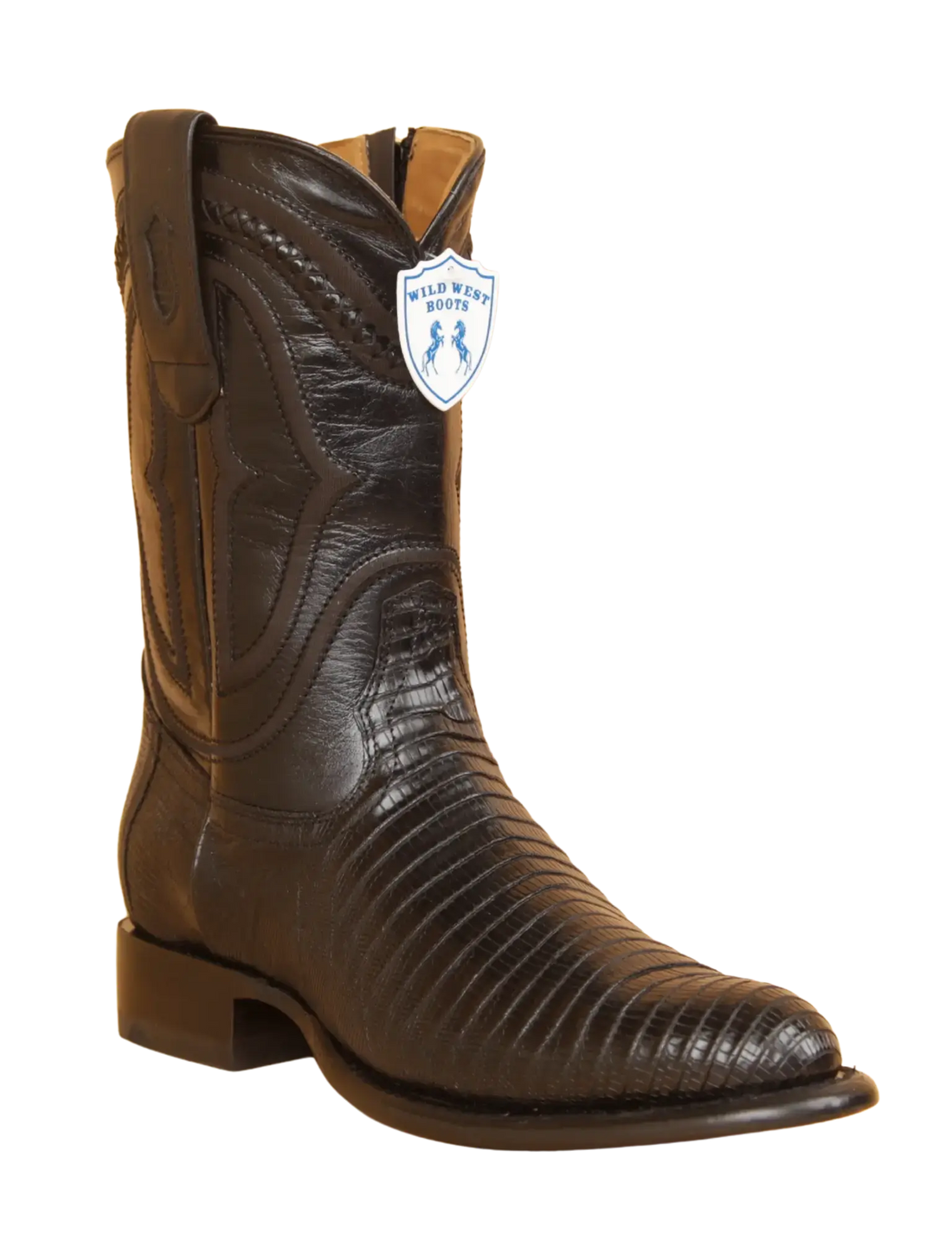Wild West 269IZ0705 Men's Black Genuine Teju Lizard Roper Toe Cowboy Boots