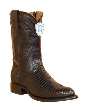 Wild West 269IZ0705 Men's Black Genuine Teju Lizard Roper Toe Cowboy Boots
