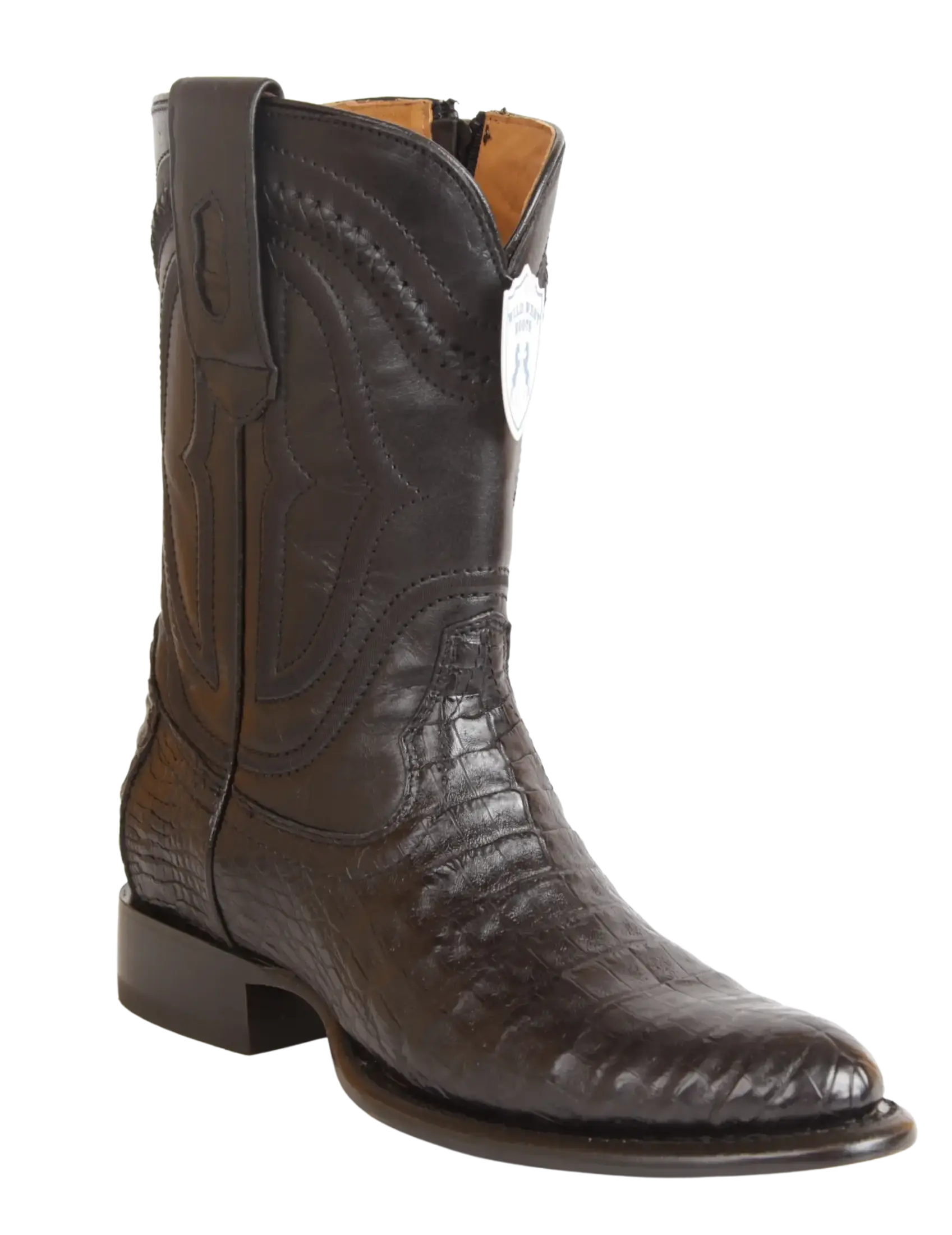 Wild West 269IZ8205 Men's Black Genuine Caiman Belly Roper Toe Cowboy Boots
