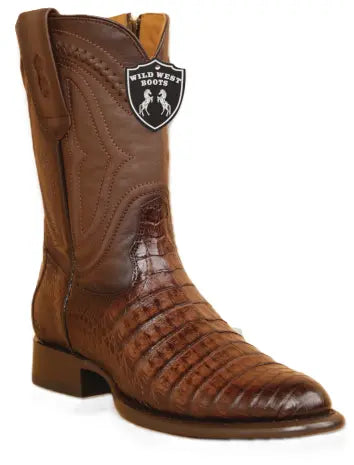 Wild West 269IZ8216 Men's Faded Brown Genuine Caiman Belly Roper Toe Cowboy Boots