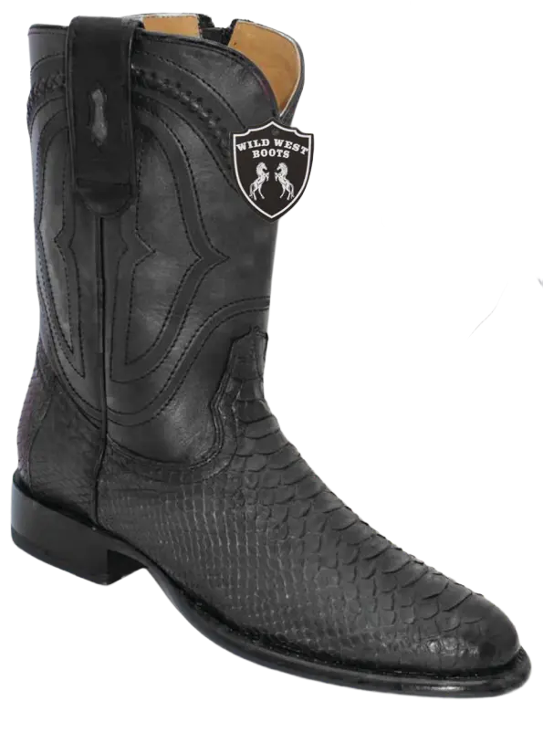 Wild West 269IZN5705 Men's Nubuck Black Genuine Python Roper Toe Cowboy Boots