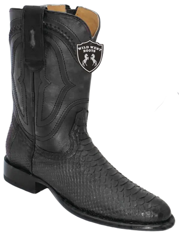 Wild West 269IZN5705 Men's Nubuck Black Genuine Python Roper Toe Cowboy Boots