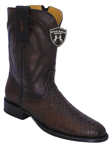 Wild West 269IZN5707 Men's Nubuck Brown Genuine Python Roper Toe Cowboy Boots