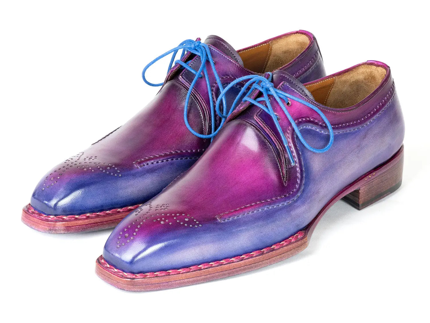 Paul Parkman Men's Blue/Purple Hand-Welted Genuine Leather Derby Shoes (ID#326G19) PAUL PARKMAN