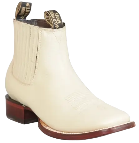 Wild West 282BM2704 Women's Winter White Genuine Leather Ranch Toe Short Boots
