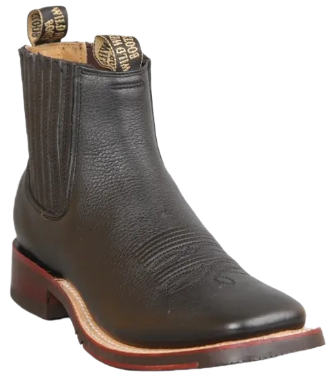 Wild West 2826BM2705 Women's Black Genuine Leather Ranch Toe Short Boots