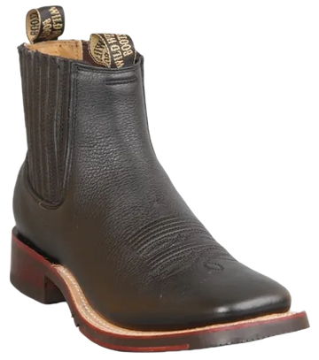 Wild West 2826BM2705 Women's Black Genuine Leather Ranch Toe Short Boots