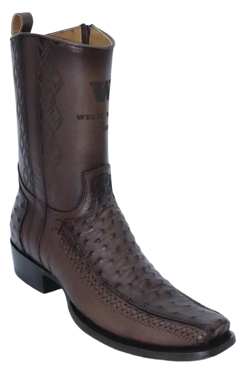 Wild West 274BFH0316 Women's Faded Brown Genuine Ostrich/Leather Cutter Toe Dubai Boots
