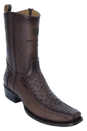 Wild West 274BFH0316 Women's Faded Brown Genuine Ostrich/Leather Cutter Toe Dubai Boots