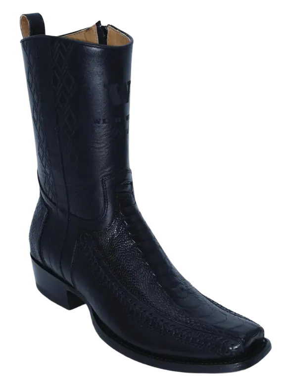 Wild West 274BFH0505 Women's Black Genuine Ostrich Leg/Leather Cutter Toe Dubai Boots