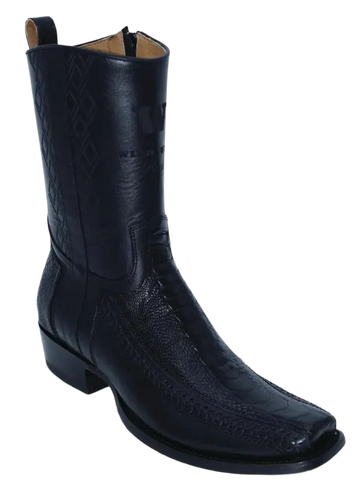 Wild West 274BFH0505 Women's Black Genuine Ostrich Leg/Leather Cutter Toe Dubai Boots