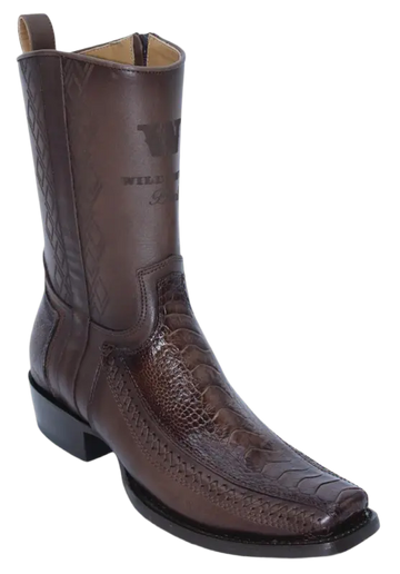 Wild West 274BFH0516 Women's Faded Brown Genuine Ostrich Leg/Leather Cutter Toe Dubai Boots