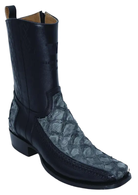 Wild West 274BFH1009 Women's Black Gray Genuine Pirarucu/Leather Cutter Toe Dubai Boots