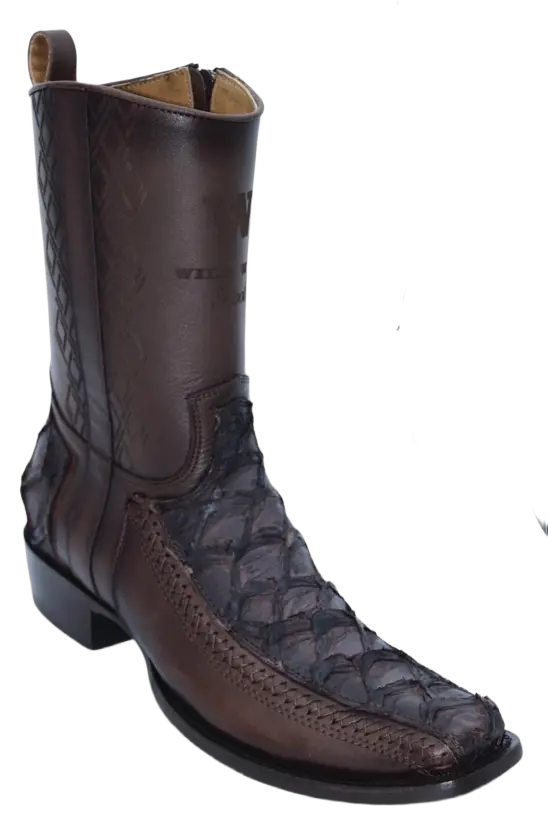 Wild West 274BFH1059 Women's Faded Tobacco Genuine Pirarucu/Leather Cutter Toe Dubai Boots