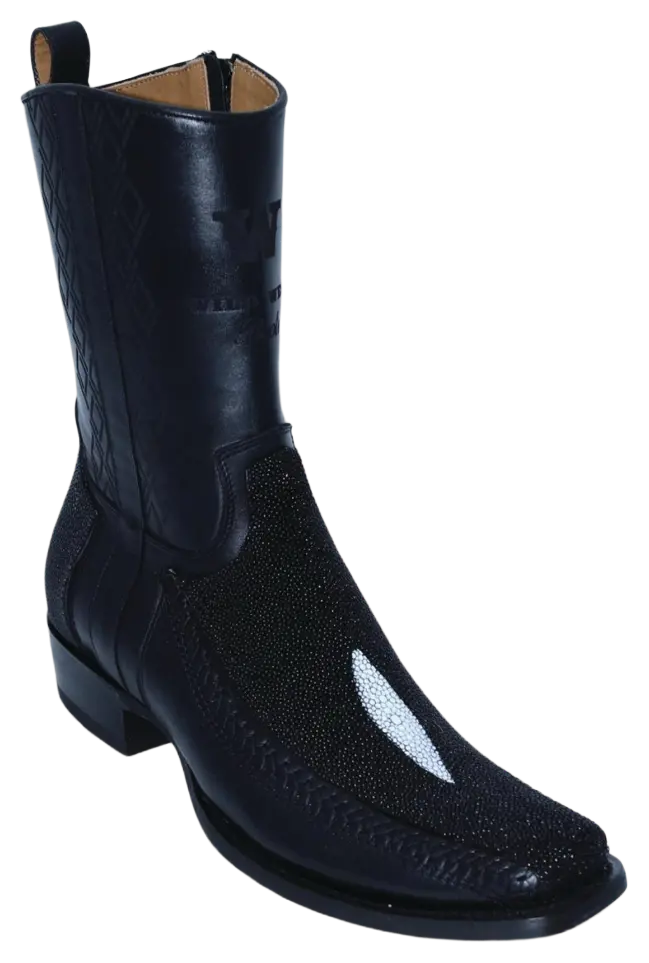 Wild West 274BFH1205 Women's Black Genuine Single Stone Stingray/Leather Cutter Toe Dubai Boots