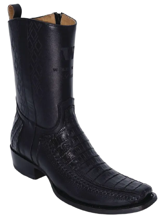 Wild West 274BFH8205 Women's Black Genuine Caiman Crocodile Belly/Leather Cutter Toe Dubai Boots