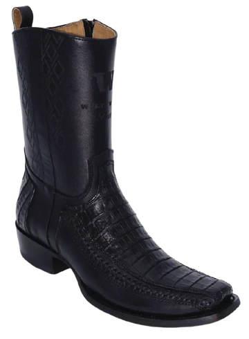 Wild West 274BFH8205 Women's Black Genuine Caiman Crocodile Belly/Leather Cutter Toe Dubai Boots