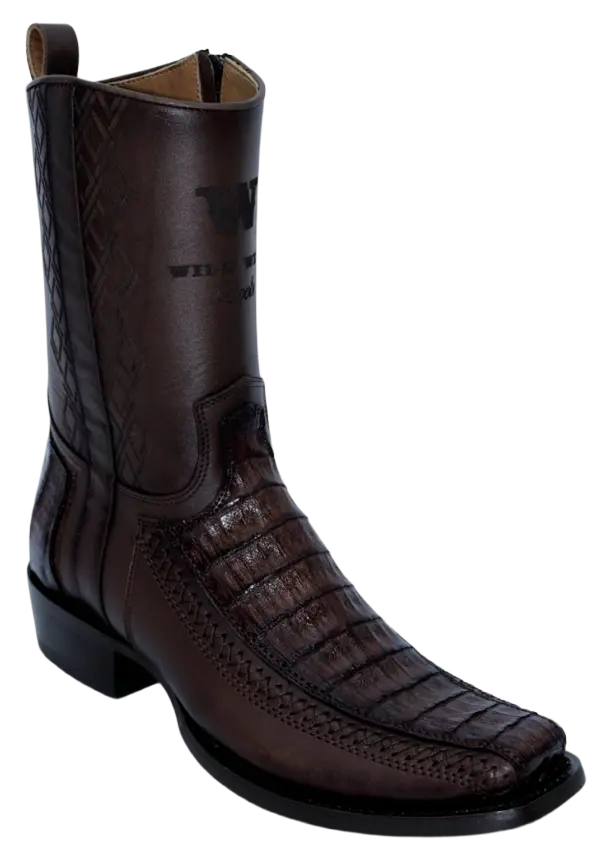 Wild West 274BFH8216 Women's Faded Brown Genuine Caiman Crocodile Belly/Leather Cutter Toe Dubai Boots