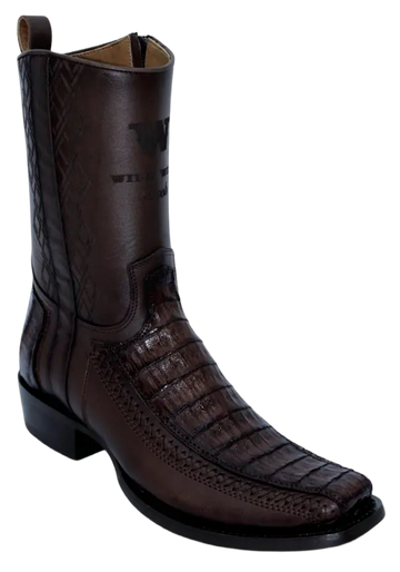Wild West 274BFH8216 Women's Faded Brown Genuine Caiman Crocodile Belly/Leather Cutter Toe Dubai Boots
