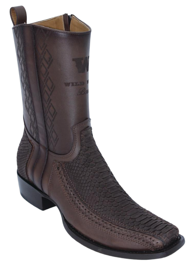 Wild West 274BFHN5707 Women's Nubuck Brown Genuine Python/Leather Cutter Toe Dubai Boots Suit Essence