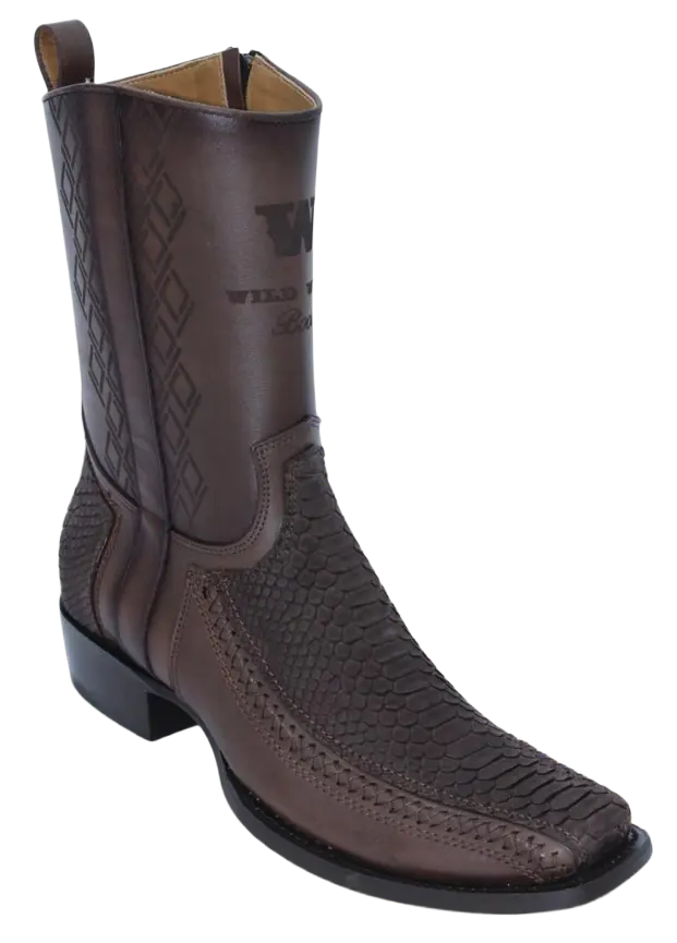 Wild West 274BFHN5707 Women's Nubuck Brown Genuine Python/Leather Cutter Toe Dubai Boots Suit Essence