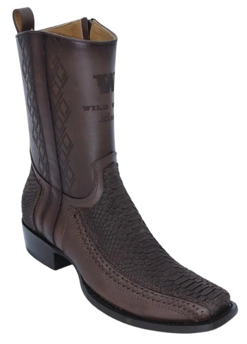 Wild West 274BFHN5707 Women's Nubuck Brown Genuine Python/Leather Cutter Toe Dubai Boots Suit Essence
