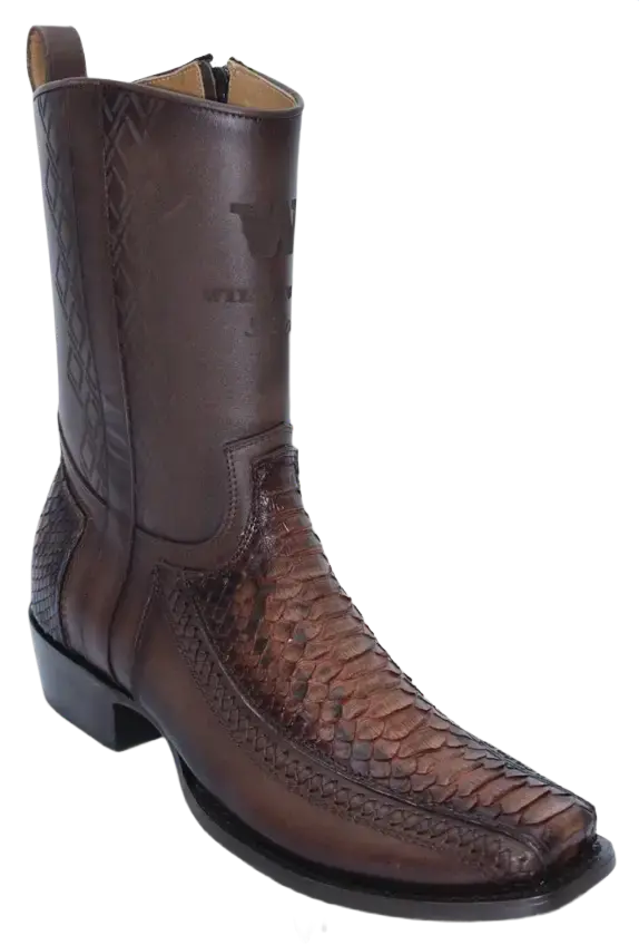 Wild West 274BFHN5766 Women's Porto Faded Brown Genuine Python/Leather Cutter Toe Dubai Boots