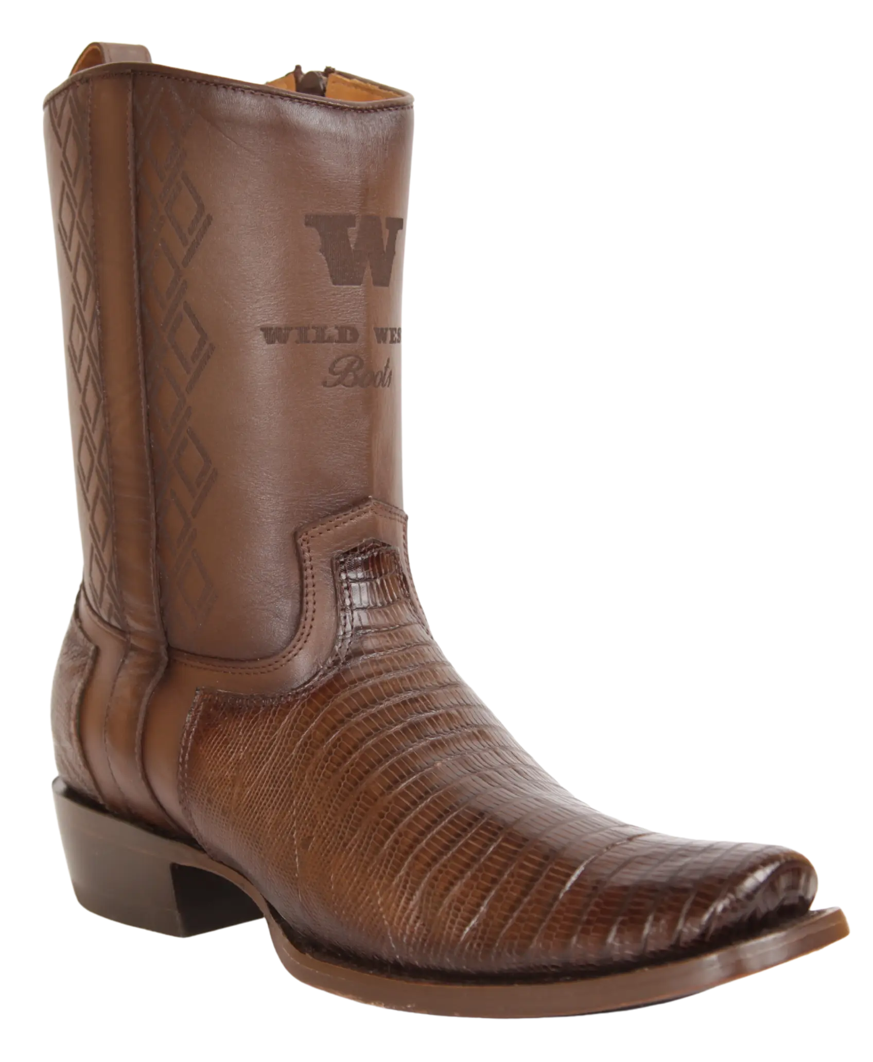 Wild West 274BH0716 Women's Faded Brown Genuine Teju Lizard Cutter Toe Dubai Boots