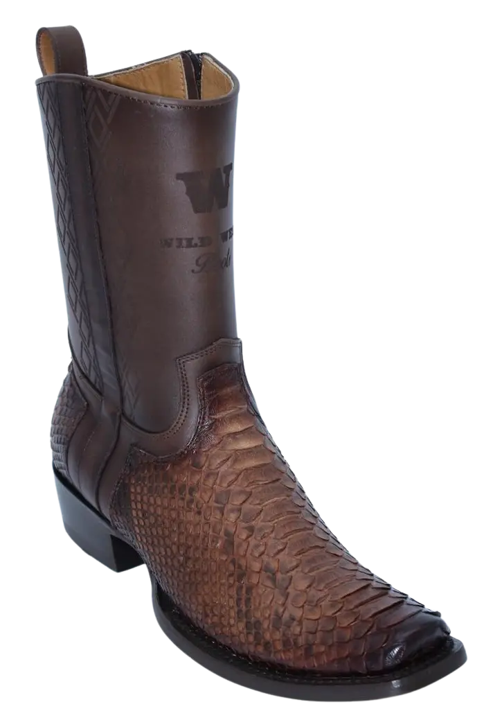 Wild West 274BH5766 Women's Porto Faded Brown Genuine Python Cutter Toe Dubai Boots