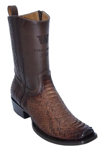Wild West 274BH5766 Women's Porto Faded Brown Genuine Python Cutter Toe Dubai Boots