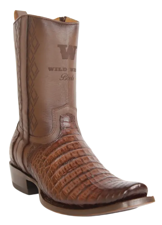 Wild West 274BH8216 Women's Faded Brown Genuine Caiman Crocodile Belly Cutter Toe Dubai Boots