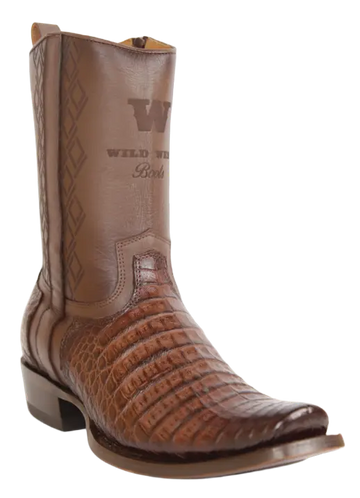 Wild West 274BH8216 Women's Faded Brown Genuine Caiman Crocodile Belly Cutter Toe Dubai Boots
