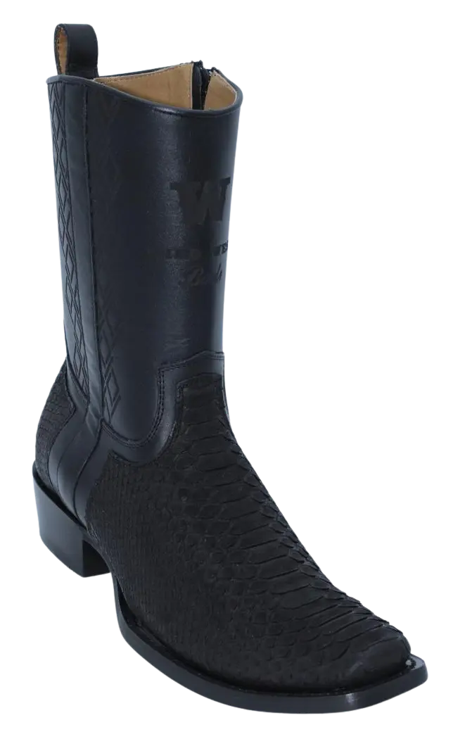 Wild West 274BHN5705 Women's Nubuck Black Genuine Python Cutter Toe Dubai Boots