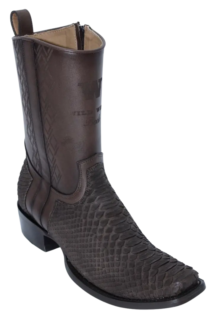 Wild West 274BHN5707 Women's Nubuck Brown Genuine Python Cutter Toe Dubai Boots