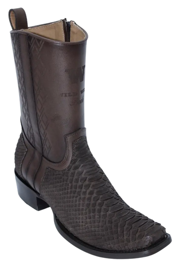 Wild West 274BHN5707 Women's Nubuck Brown Genuine Python Cutter Toe Dubai Boots