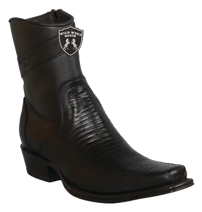 Wild West 277BFI0705 Women's Black Genuine Teju Lizard/Leather European Square Toe Ankle Boots