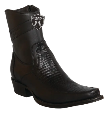 Wild West 277BFI0705 Women's Black Genuine Teju Lizard/Leather European Square Toe Ankle Boots