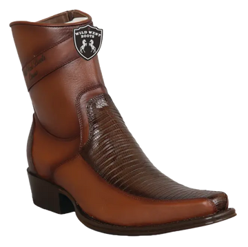 Wild West 277BFI0716 Women's Faded Brown Genuine Teju Lizard/Leather European Square Toe Ankle Boots
