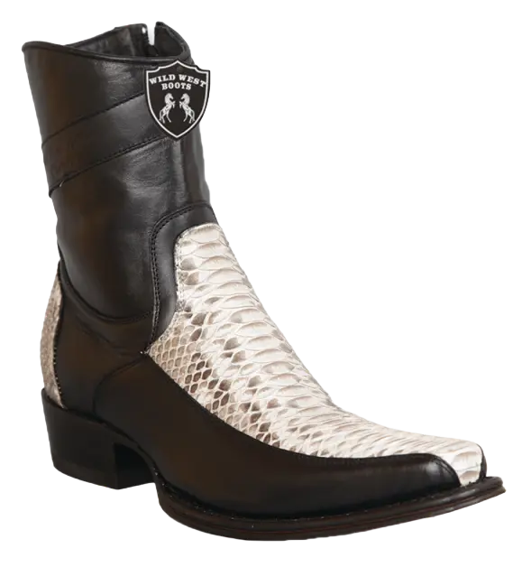 Wild West 277BFI5749 Women's Natural Genuine Python/Leather European Square Toe Ankle Boots