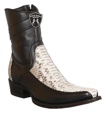 Wild West 277BFI5749 Women's Natural Genuine Python/Leather European Square Toe Ankle Boots