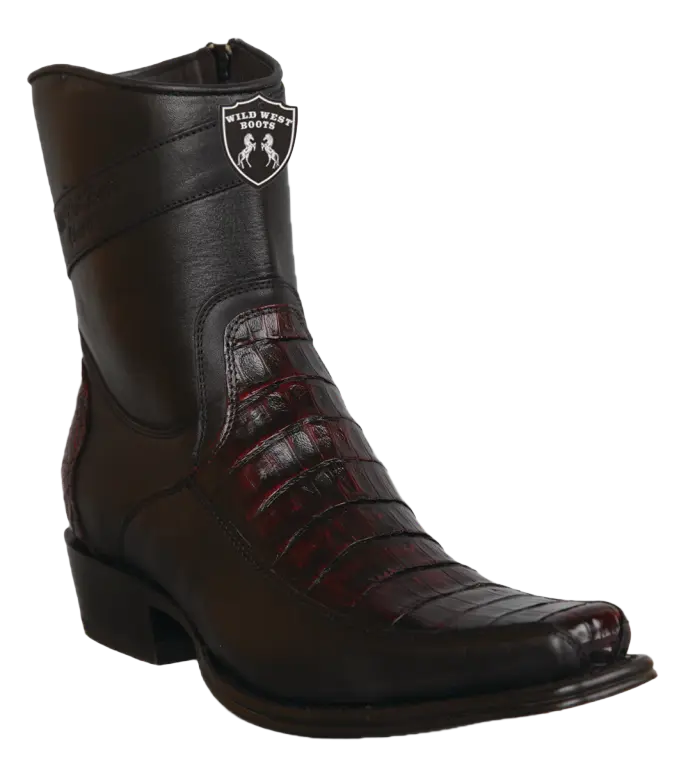 Wild West 277BFI8218 Women's Black Cherry Genuine Caiman Crocodile Belly/Leather European Square Toe Boots Suit Essence