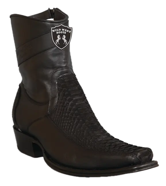 Wild West 277BFIN5705 Women's Nubuck Black Genuine Python/Leather European Square Toe Ankle Boots