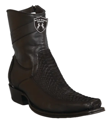 Wild West 277BFIN5705 Women's Nubuck Black Genuine Python/Leather European Square Toe Ankle Boots