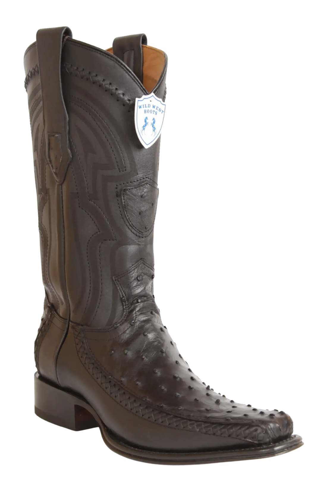 Wild West 277LFI0305 Men's Black Genuine Ostrich/Deer European Square Toe Cowboy Boots