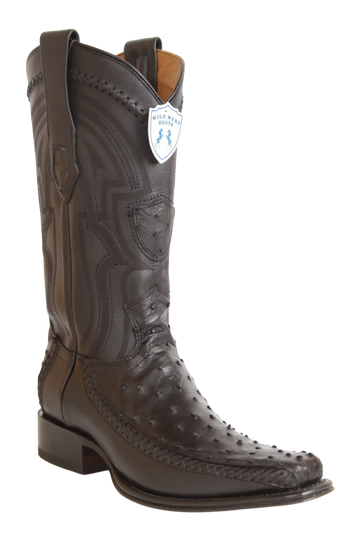 Wild West 277LFI0305 Men's Black Genuine Ostrich/Deer European Square Toe Cowboy Boots
