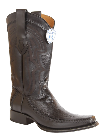 Wild West 277LFI0505 Men's Black Genuine Ostrich Leg/Deer European Square Toe Cowboy Boots