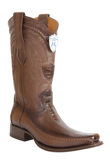 Wild West 277LFI0516 Men's Faded Brown Genuine Ostrich Leg/Deer European Square Toe Cowboy Boots